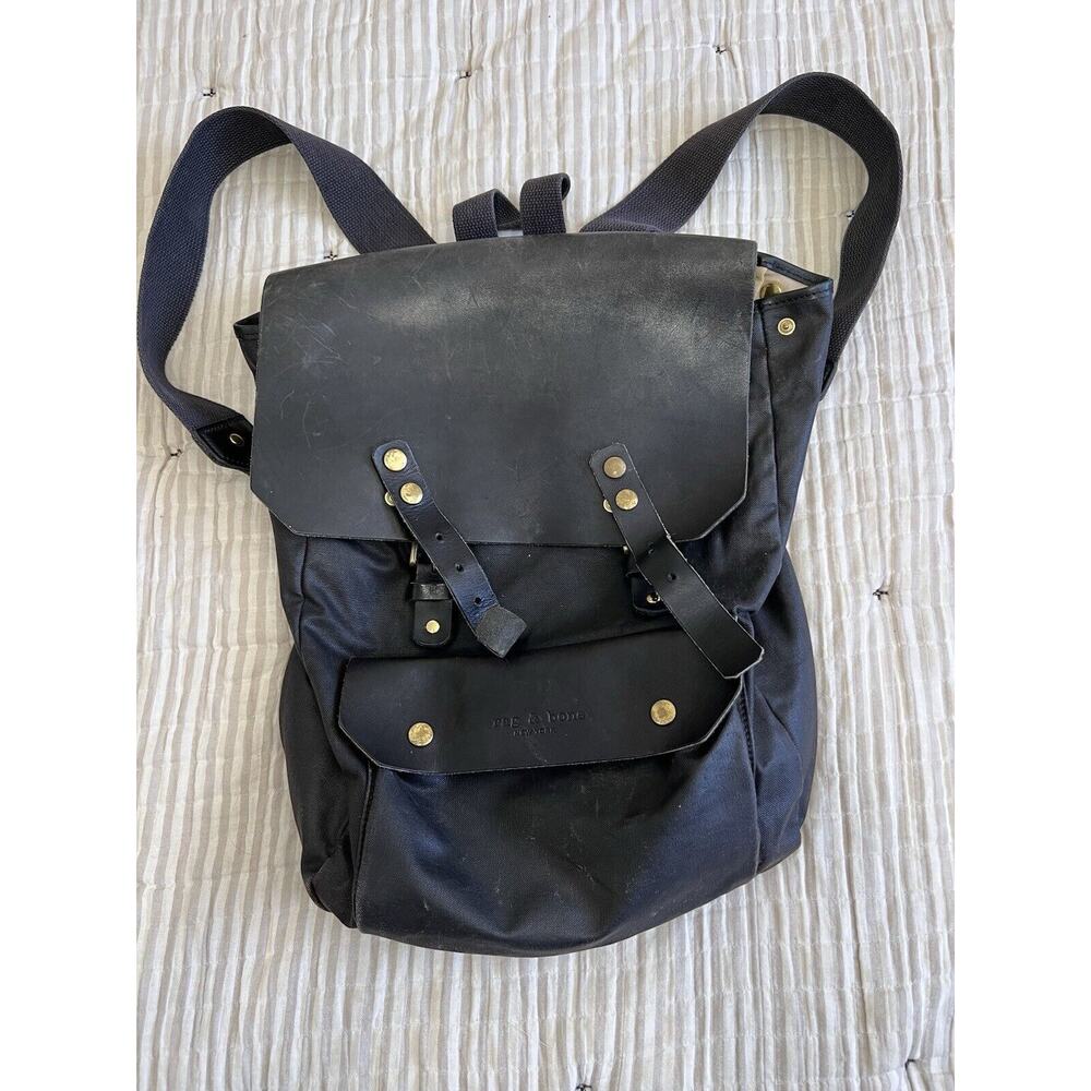 Rag & Bone Black Leather Waxed Canvas Backpack